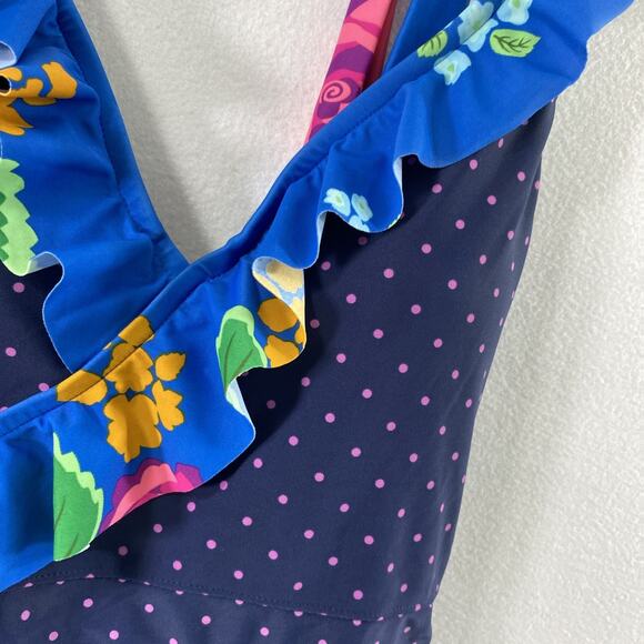 Matilda Jane Swimsuit Womens Medium Blue Polka Dot Floral Bathing Suit 1‎ Piece - Picture 3 of 9